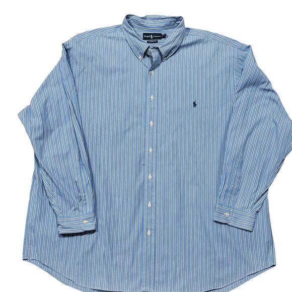 Vintage Polo Ralph Lauren Light Blue Bengal Stripe Button Down Classic Fit 3XB - Picture 3 of 5